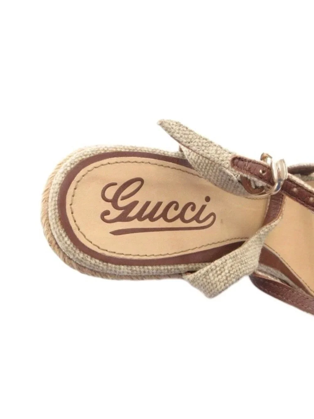 Gucci Sandals Wedge Sole Strap Outsole GG Logo 35 Beige - Picture 7 of 8